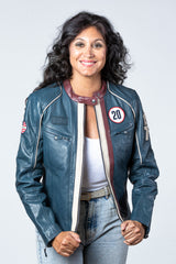 Blouson en cuir Steve McQueen Jutta bleu royal Femme