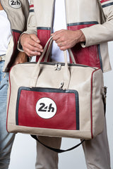 Sac de voyage en cuir 24H Le Mans Austin 48h ecru rouge racing