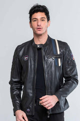 Blouson en cuir Steve McQueen Lenny 3 noir Homme