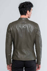 Blouson en cuir Steve McQueen Lenny 3 kaki foncé Homme