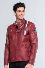 Blouson en cuir Steve McQueen Lenny 3 rouge foncé Homme