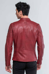 Blouson en cuir Steve McQueen Lenny 3 rouge foncé Homme