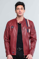 Blouson en cuir Steve McQueen Lenny 3 rouge foncé Homme