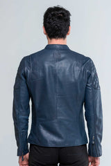 Blouson en cuir Steve McQueen Lenny 3 bleu royal Homme