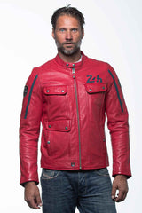 Blouson en cuir 24H Le Mans Lagache 4 rouge racing Homme