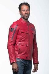 24H Le Mans Lagache 4 racing red leather jacket for Men