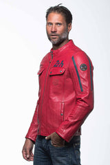 Blouson en cuir 24H Le Mans Lagache 4 rouge racing Homme