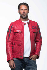 Blouson en cuir 24H Le Mans Lagache 4 rouge racing Homme