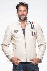 Blouson en cuir Steve McQueen Lenny 4 ecru Homme