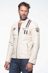 Blouson en cuir Steve McQueen Lenny 4 ecru Homme