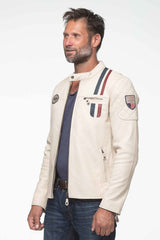 Blouson en cuir Steve McQueen Lenny 4 ecru Homme