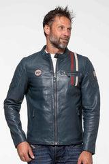 Blouson en cuir Steve McQueen Lenny 4 bleu royal Homme