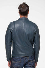 Blouson en cuir Steve McQueen Lenny 4 bleu royal Homme