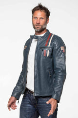 Blouson en cuir Steve McQueen Lenny 4 bleu royal Homme