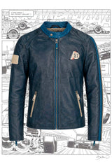 Blouson en cuir Michel Vaillant Michel 3 bleu royal Homme