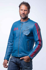 24H Le Mans Marne 4 ocean blue leather jacket for Men