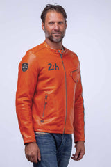 Blouson en cuir 24H Le Mans Marne 4 orange Homme