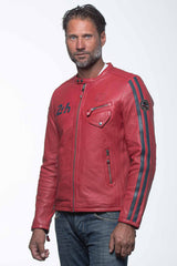 24H Le Mans Marne 4 racing red leather jacket for Men