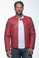 Blouson en cuir 24H Le Mans Marne 4 rouge racing Homme