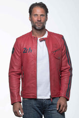 24H Le Mans Marne 4 racing red leather jacket for Men