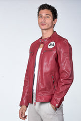 Blouson en cuir 24H Le Mans Max rouge racing Homme
