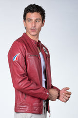 Blouson en cuir 24H Le Mans Max rouge racing Homme