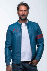 24H Le Mans Miles 4 ocean blue leather jacket for Men