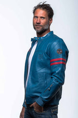 Blouson en cuir 24H Le Mans Miles 4 bleu ocean Homme