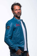 Blouson en cuir 24H Le Mans Miles 4 bleu ocean Homme