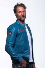 24H Le Mans Miles 4 ocean blue leather jacket for Men