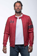 Blouson en cuir 24H Le Mans Miles 4 rouge racing Homme