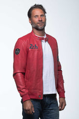 Blouson en cuir 24H Le Mans Miles 4 rouge racing Homme