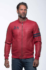 Blouson en cuir 24H Le Mans Miles 4 rouge racing Homme