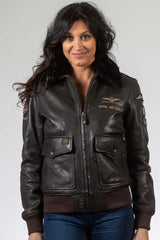 Blouson en cuir Royal Air Force Molly marron foncé Femme