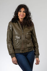 Blouson en cuir Royal Air Force Molly kaki foncé Femme