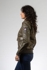 Blouson en cuir Royal Air Force Molly kaki foncé Femme