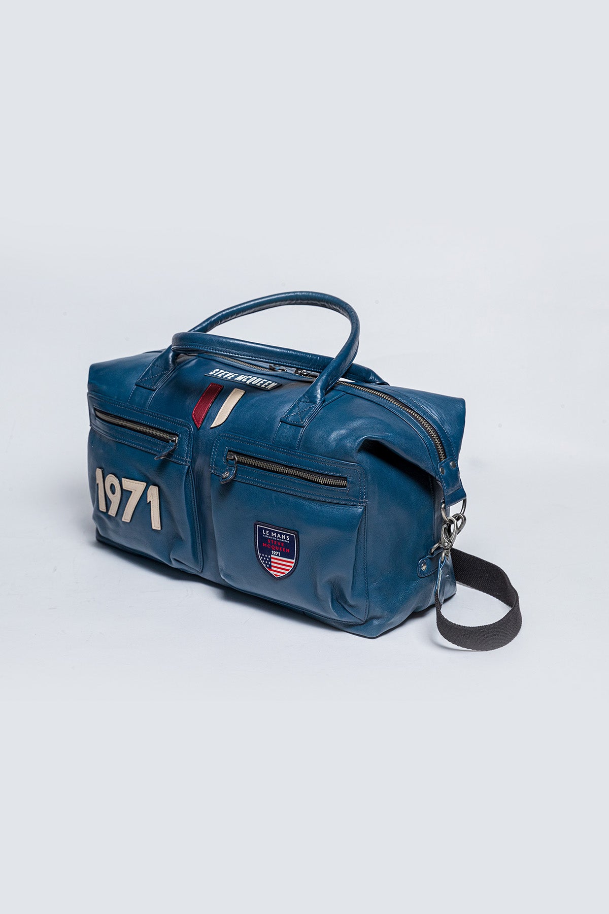 Steve McQueen Nolan 48h royal blue leather travel bag