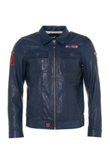 Leather jacket Steve McQueen Pitt royal blue Man