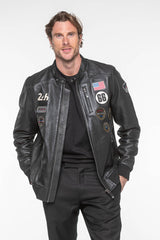 Blouson en cuir 24H Le Mans Pierre noir Homme