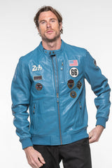 Blouson en cuir 24H Le Mans Pierre bleu mallard Homme