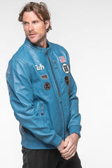 Blouson en cuir 24H Le Mans Pierre bleu mallard Homme