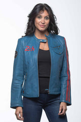 Blouson en cuir 24H Le Mans Riley 4 bleu ocean Femme