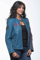 24H Le Mans Riley 4 leather jacket ocean blue Women