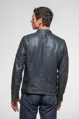 Blouson en cuir Ayrton Senna "Sao Paulo" bleu marine Homme