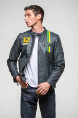 Blouson en cuir Ayrton Senna "Sao Paulo" bleu marine Homme