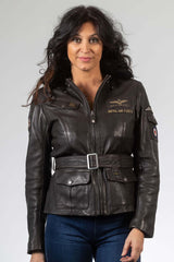 Blouson en cuir Royal Air Force Spitfire 3 marron foncé Femme