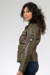 Royal Air Force Spitfire 3 Dark Khaki Leather Jacket Women