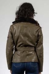 Royal Air Force Spitfire 3 Dark Khaki Leather Jacket Women