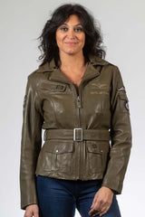 Royal Air Force Spitfire 3 Dark Khaki Leather Jacket Women
