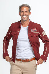 Blouson en cuir Steve McQueen Tom rouge foncé nubuck Homme